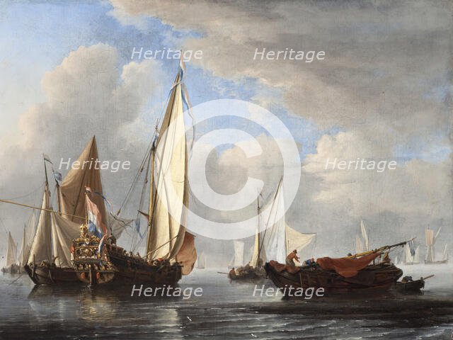 A Yacht and Other Vessels in a Calm, 1671. Creator: Willem van de Velde the Younger.