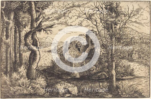 View on a River with a Castle on an Island, 1553. Creator: Hans Sebald Lautensack.