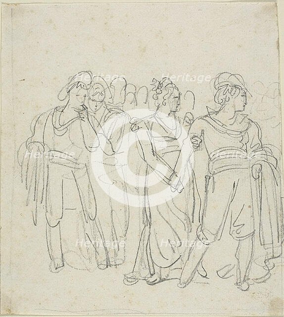 Brigand Chief Held Back By a Woman (recto); Sketch fo Two Figures in a...(verso), 1801/35. Creator: Bartolomeo Pinelli.