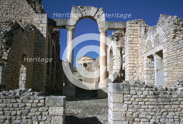 Distant Roman capitol of Dougga seen through an arch, 2nd century. Artist: Unknown