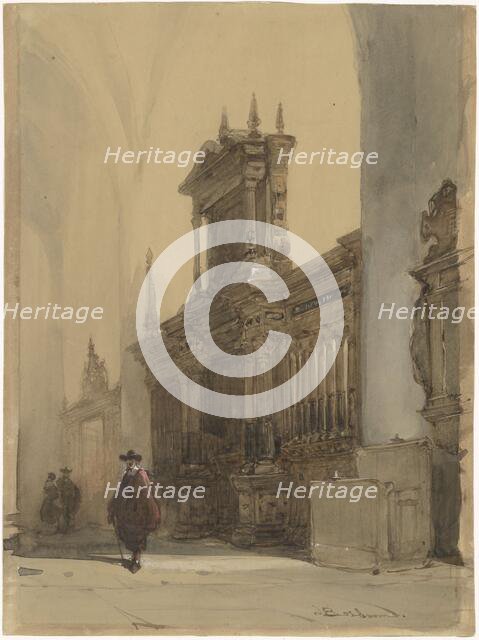 Choir screen of the Nieuwe Kerk, Delft, c.1850-1891. Creator: Johannes Bosboom.