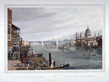 View of the east side of Southwark Bridge, London, 1820.                           Artist: Robert Havell 