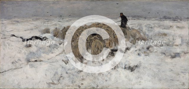 Flock of sheep with shepherd in the snow, 1887-1888. Artist: Mauve, Anton (1838-1888)