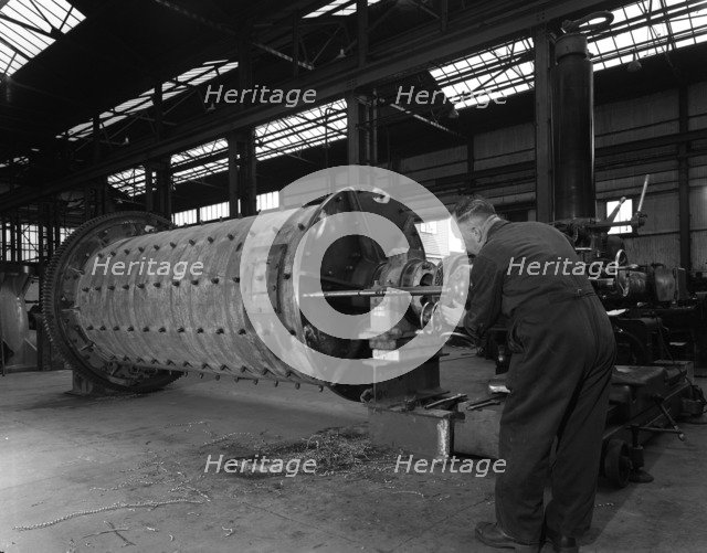 Using an industrial drill during the fabrication of a ball mill, Sheffield, South Yorkshire, 1963. Artist: Michael Walters