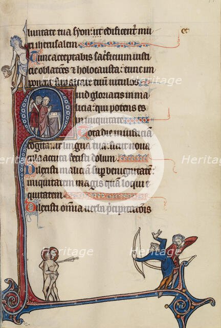 Initial Q: A Priest Stabbed by a Soldier; Bute Psalter, text and illumination about 1285. Creator: Bute Master.