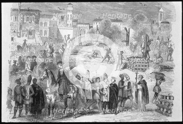 Celebration of an auto-da-fe in the public square.