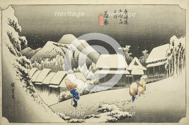Kanbara: Evening Snow (Kanbara, yoru no yuki), from the series "Fifty-three Stations..., c. 1833/34. Creator: Ando Hiroshige.