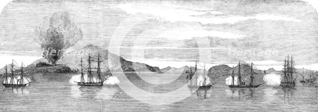 Capture of Bocca Tigris Forts by the English Squadron - the Attack on North and South Wantung, 1857. Creator: Edmund Evans.