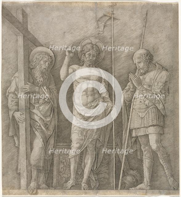 The Risen Christ between St Andrew and Longinus, early 1470s. Creator: Andrea Mantegna (Italian, 1431-1506).