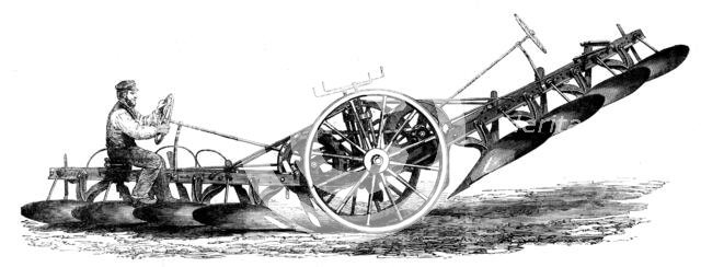 The International Exhibition: Fowler's patent four-furrow steam-plough, 1862. Creator: Unknown.