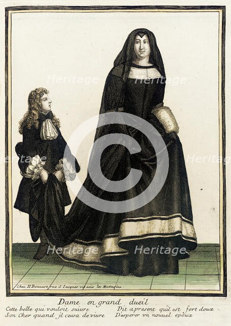 Recueil des modes de la cour de France, 'Dame en Grand Dueil', Bound 1703-1704. Creator: Henri Bonnart.