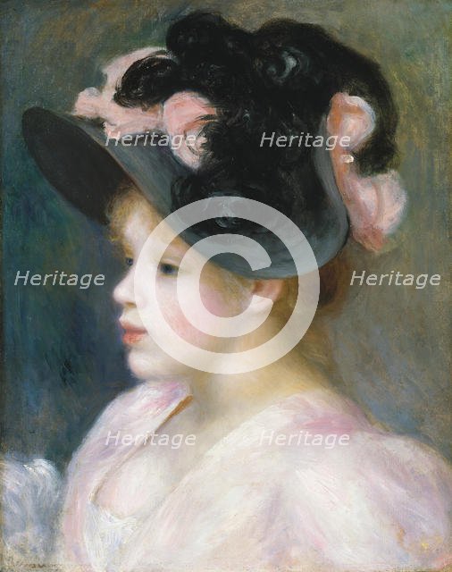 Young Girl in a Pink-and-Black Hat, ca. 1891. Creator: Pierre-Auguste Renoir.