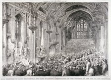 Civic reception of Lord Beaconsfield and Lord Salisbury at the Guildhall, London, 1878. Artist: Anon