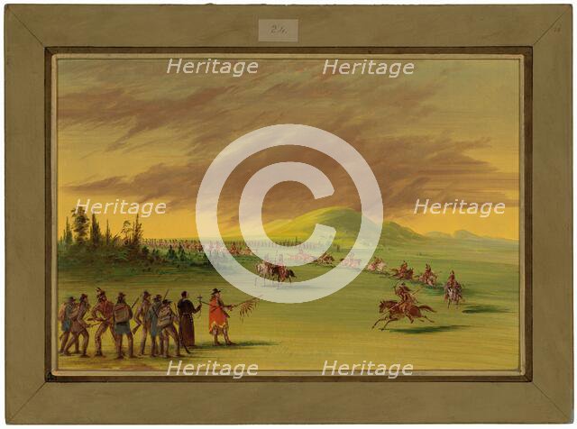 La Salle Meets a War Party of Cenis Indians on a Texas Prairie. April 25, 1686, 1847/1848. Creator: George Catlin.