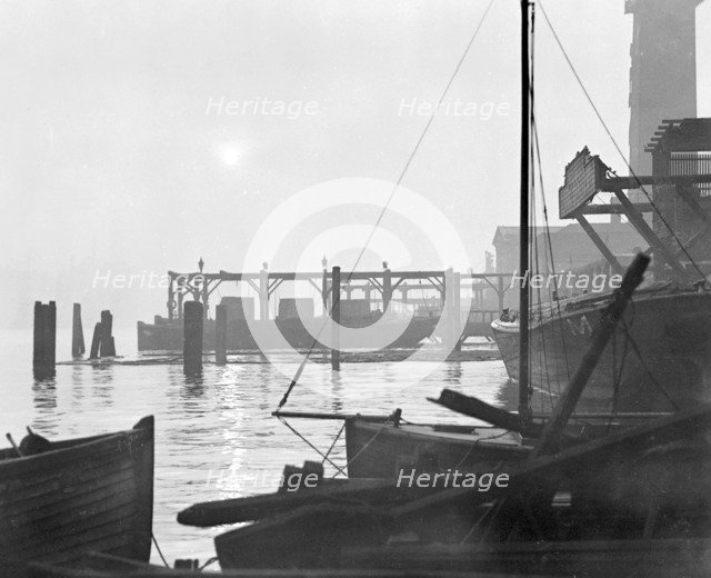 Sunrise over Lambeth waterfront looking east, London, early 1930s. Artist: George Davison Reid