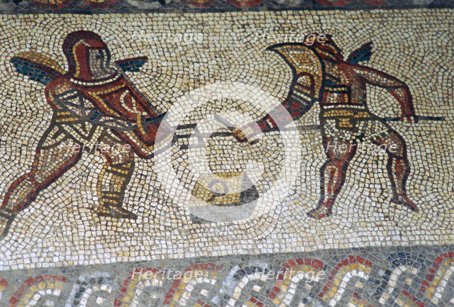 Roman floor mosaic of gladiators, c.3rd century. Artist: Unknown