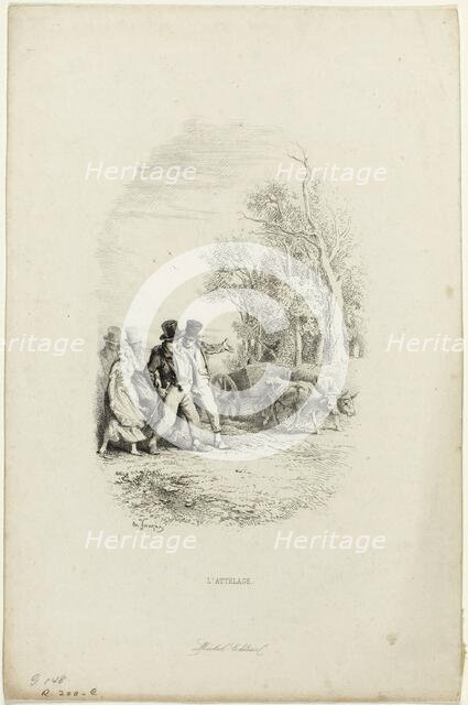 The Oxcart, Illustration from Fables by Lachambaudie, 1851. Creator: Charles Emile Jacque.