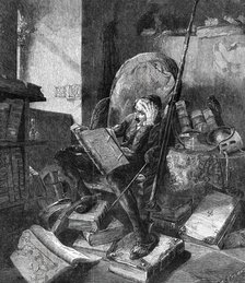 "Don Quixote in his Study" - from a painting by Schrödter, 1860. Creator: W Thomas.
