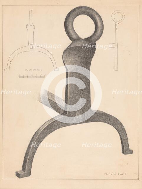 Andiron (one of pair), c. 1936. Creator: Mildred Ford.