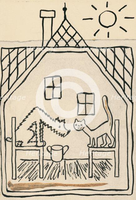 39. Talking about a dog and a cat, around 1928. Creator: Josef Capek.