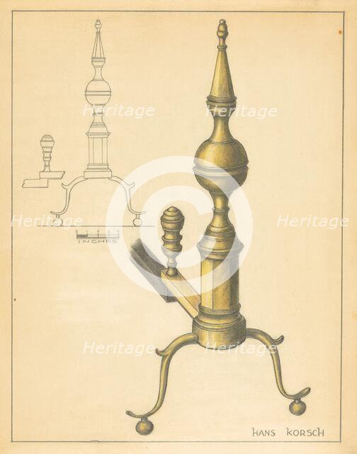 Andiron (one of pair), c. 1936. Creator: Hans Korsch.