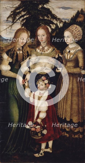 Altarpiece with the Martyrdom of Saint Catharine, left wing: The Saints Dorothea, Agnes and Cunigund Artist: Cranach, Lucas, the Elder (1472-1553)