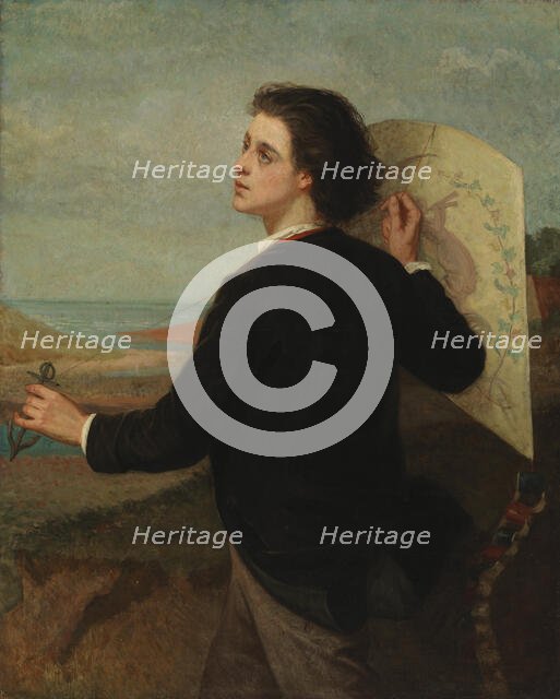 Boy and paper kite, 1863. Creator: Adolf von Becker.