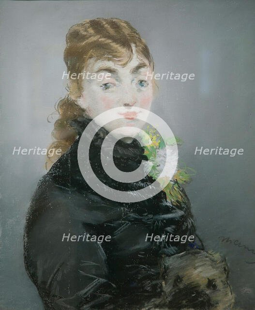 Méry Laurent with a Pug, 1882. Creator: Manet, Édouard (1832-1883).