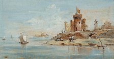 Caprice, with ruined fortress by the lagoon. Creators: Francesco Guardi, Niccolo Guardi.