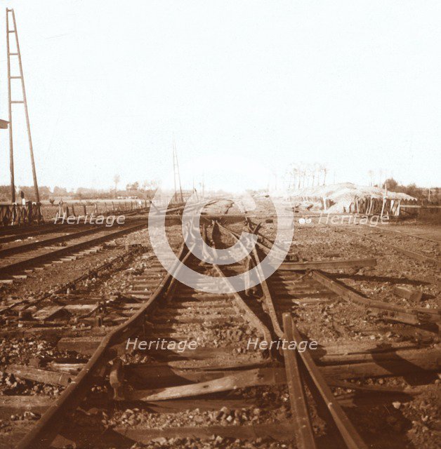 Destroyed railway tracks, Roeselare, Flanders, Belgium, c1914-c1918. Artist: Unknown.