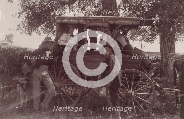 Group with Horse-Drawn Carriage, 1890s. Creator: Christian Barthelmess.
