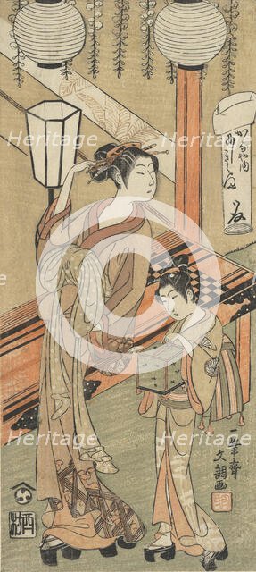 Courtesan and Attendant with a Cage of Fireflies, ca. 1770. Creator: Ippitsusai Buncho.