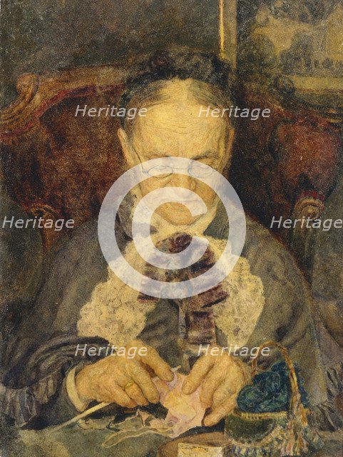 Grandma Knorre knitting, 1883. Artist: Vrubel, Mikhail Alexandrovich (1856-1910)