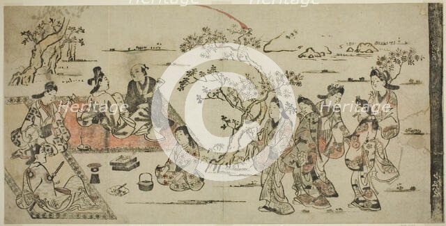 Flower Viewing, 1711 (reprint of 17th century work). Creator: Hishikawa Moronobu.