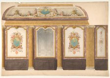 Design for wall panels with putti and flower garlands, second half 19th century. Creators: Jules-Edmond-Charles Lachaise, Eugène-Pierre Gourdet.