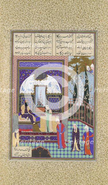 Siyavush Stands Accused by Sudaba before Kai Kavus, Folio 163v..., ca. 1530-35. Creator: 'Abd al-Vahhab.