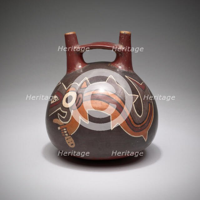 Vessel Depicting an Anthropomorphic Shark Holding a Trophy Head, 180 B.C./A.D. 500. Creator: Unknown.