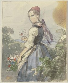 Farm girl in the garden, c1830-1872. Creator: Jakob Becker.