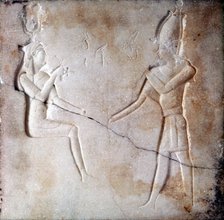 Bas-relief showing the gods Isis and Osiris, Ptolemaic period, Ancient Egypt, 323-30 BC. Artist: Unknown