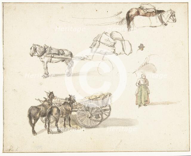 Some studies of carts and a standing farmer's wife, 1633-1687. Creator: Gillis Neyts.