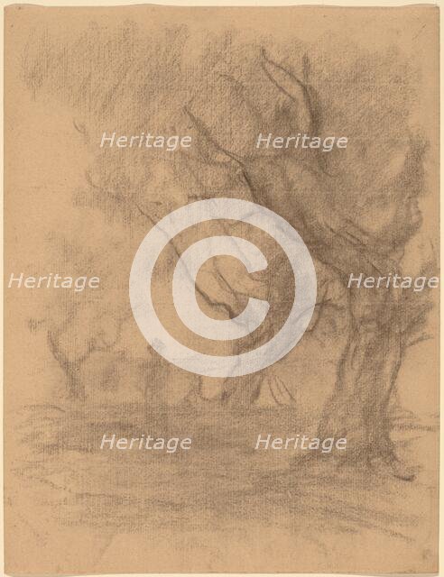 Woman Standing beneath Two Trees, c. 1877. Creator: William Morris Hunt.