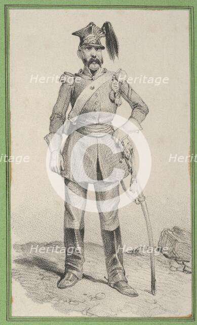 Standing soldier with his hand on the helm of his sword, mid-19th century. Creator: Victor Adam.