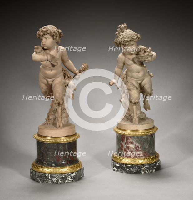 Young Satyress Running with an Owl's Nest and Young Satyr Running with an Owl…, 1770s. Creator: Clodion (French, 1738-1814).