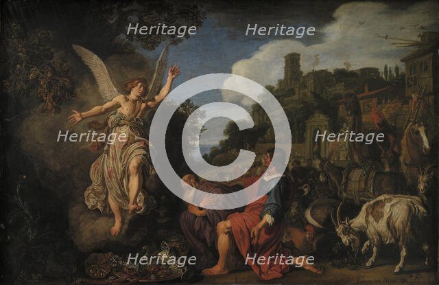 The Angel Raphael Takes Leave of Old Tobit and his Son Tobias, 1618. Creator: Lastman, Pieter Pietersz. (1583-1633).