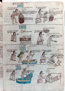 Aztec education of boys (left) and girls (right). Artist: Unknown
