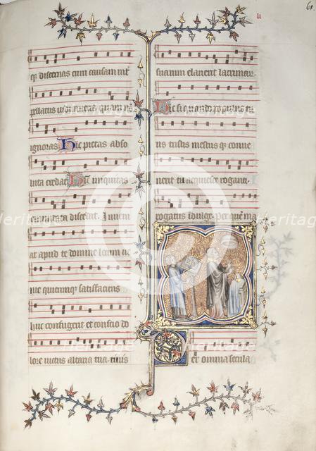 The Gotha Missal: Fol. 61r, A Priest Singing the Office, c. 1375. Creator: Master of the Boqueteaux (French); Workshop, and.