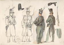 Uniforms of the civil guard in Courtray, Belgium, 1832. Creator: Auguste Raffet.