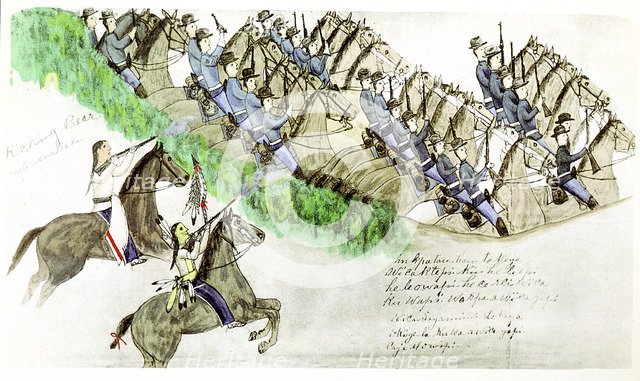 Beginning of the Battle of the Little Big Horn, Montana, USA, 25 June 1876, (c1900). Artist: Amos Bad Heart Buffalo