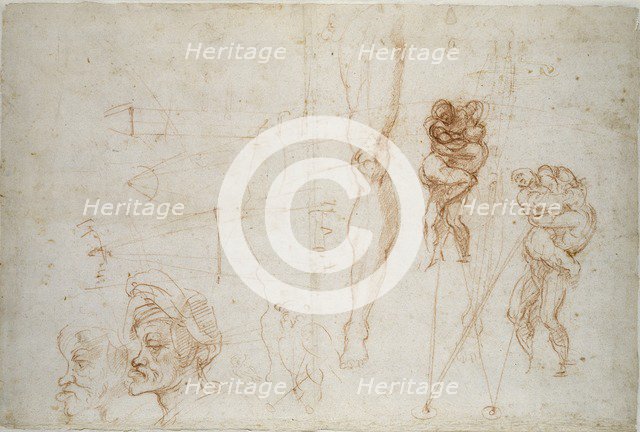 Hercules and Antaeus and other Studies, 16th century. Artist: Michelangelo Buonarroti.