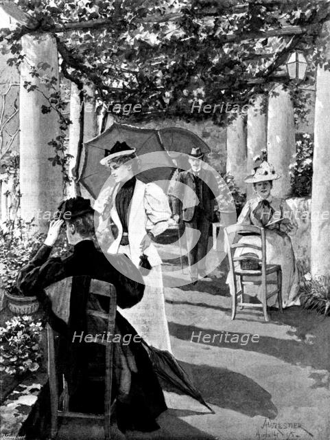 Adam Johnstone's Son:...Clare and her mother had established themselves...on the terrace..., 1895. Creator: George Meisenbach.